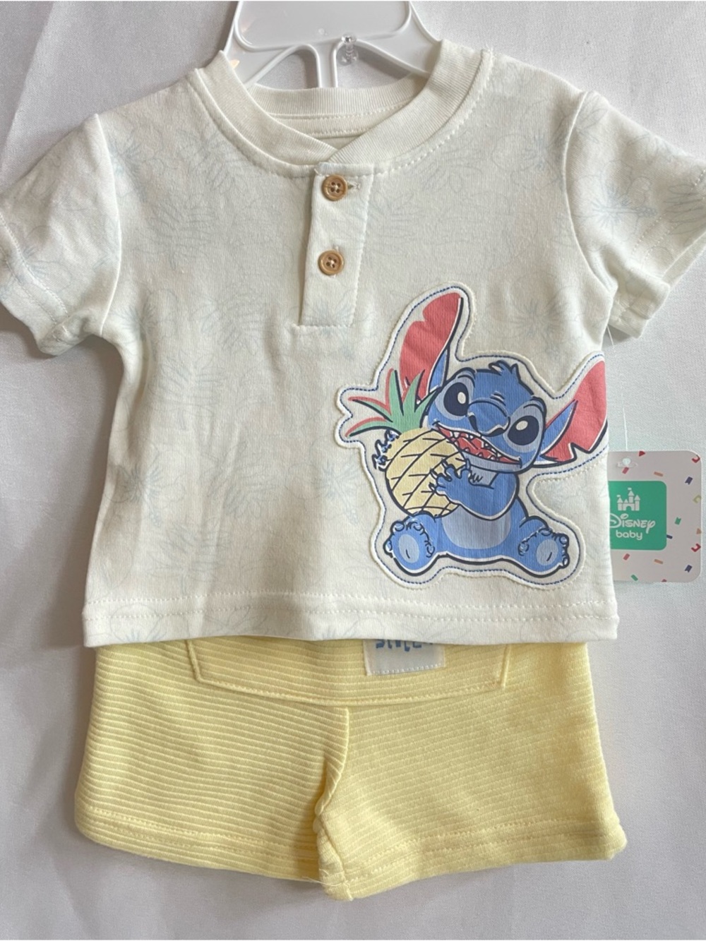 Disney Baby Top and Yellow Shorts Stitch Pineapple Matching Set 0-3 Months